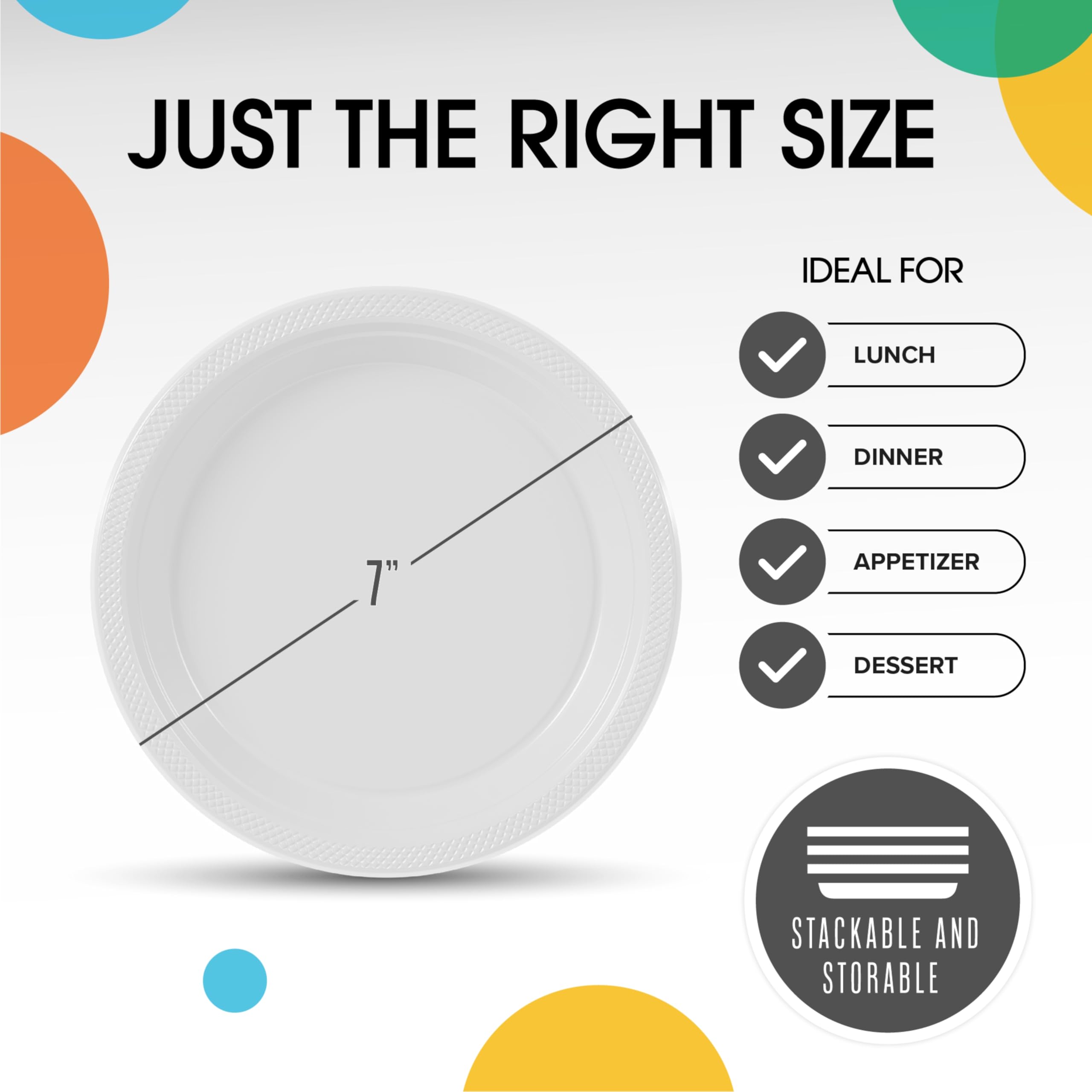 7 In. White Plastic Plates | 50 Count