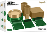 350 Pcs Green & Gold Disposable Tableware Set