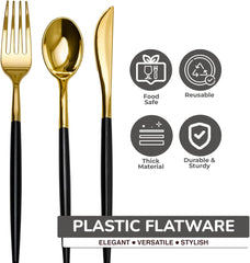 Trendables Cutlery Combo Black/Gold | 120 Count