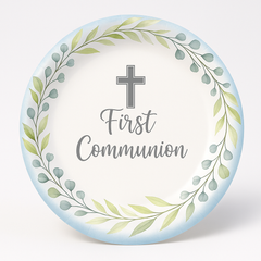 First Communion Blue Paper Dinner Plates, 10-Inch, 20 Pack