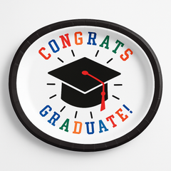 "Congrats Grad!" 12" Oval Graduation Paper Plates, 8-Pack