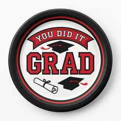 True to Your School Graduation Paper Plates, Red, 6.75-Inch, 20-Pack - 6.75 in.