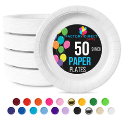 9 In. White Paper Plates - 50 Ct.