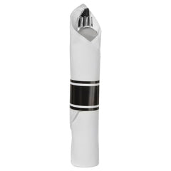 Premium Black Rolled Cutlery Set with Guest Towel - 10 pack