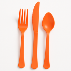 Vibrant Orange Heavyweight Plastic Cutlery Set