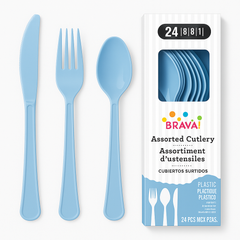 Pastel Blue Assorted Plastic Cutlery - 24 Count