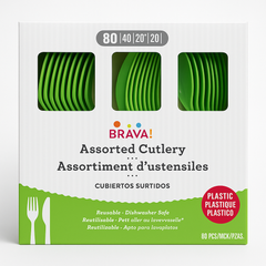 Kiwi Green Heavy-Duty Reusable Plastic Cutlery Set - 80 Pieces
