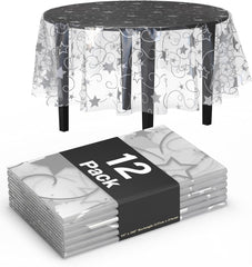 Clear silver star round table cover