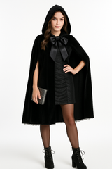 Women's Elegant Hooded Velvet Cape with Bow - Halloween Costume Accessory