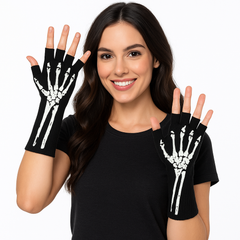 Glow-in-the-Dark Skeleton Fingerless Gloves - Adult Halloween Accessory