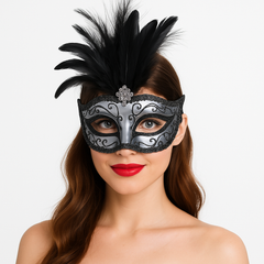 Elegant Silver Feather Dominance Masquerade Mask