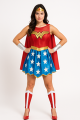 Women's Wonder Woman Costume with Gauntlets, Tiara & Leg Warmers