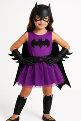 Kids' Batgirl Purple Costume with Cape & Mask