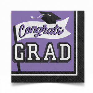 Purple "Congrats Grad!" Graduation Lunch Napkins - 6.5", 40 Pack