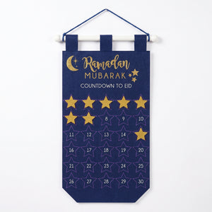 "Ramadan Mubarak" Countdown to Eid Felt Banner - Blue & Gold