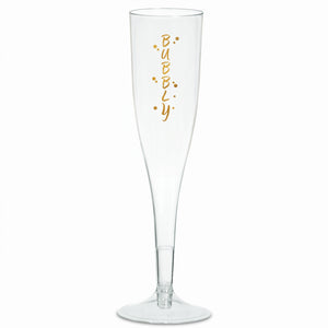 Metallic Gold "Bubbly" Plastic Champagne Flutes - 5.5 oz, Pack of 8