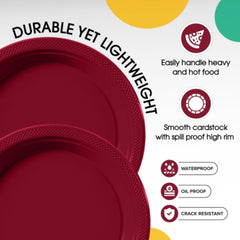 9 In. Burgundy Plastic Plates | 50 Count