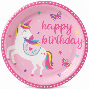 Enchanting Unicorn Birthday Paper Plates - 8.5"
