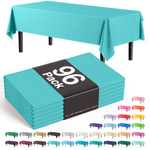 Premium Aqua Blue Plastic Table Cover | Case of 96 - 54 In. x 108 In.