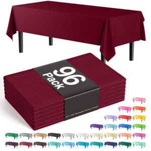 Premium Burgundy Plastic Table Cover | Case of 96 - 54 In. x 108 In.