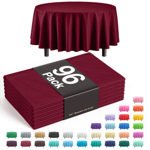 Premium Round Burgundy Plastic Table Cover - 84 in. | Case of 96