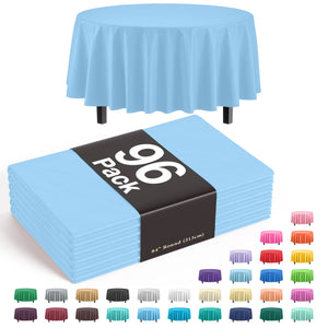 Premium Round Light Blue Plastic Table Cover - 84 in. | Case of 96