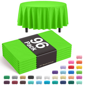 Premium Round Lime Green Plastic Table Cover - 84 in. | Case of 96