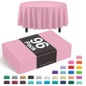Premium Round Pink Plastic Table Cover - 84 in. | Case of 96
