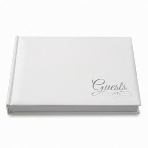 Elegant White Guest Book with Silver Detail for Weddings
