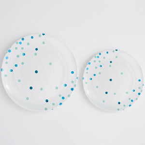 Caribbean Blue Polka Dot Premium Plastic Plate Set - 20 Pack