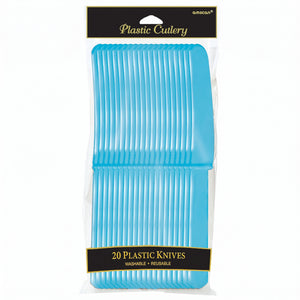 Caribbean Blue Plastic Knives - Pack of 20 - 7.5 in.