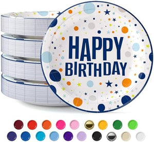 7 in. Blue Birthday Print Paper Plates | Case of 20 (1000 Ct.)