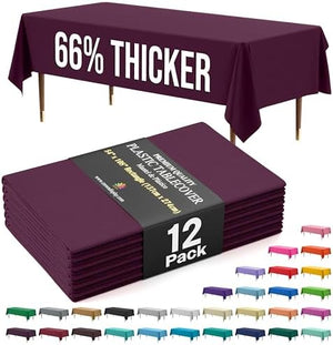 Premium Plum Plastic Table Covers | 12 Pack | 54 in. x 108 in.