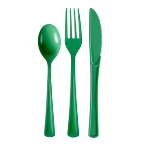 Emerald Green Cutlery Combo Set | 50 Forks 50 Spoons And 50 Knives - 7.5 in.