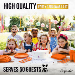 350 Pcs Orange Plastic Disposable Tableware Set