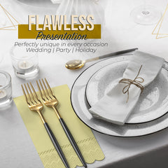 3 Ply Buttercup Yellow Scalloped Napkins - 20 Ct.