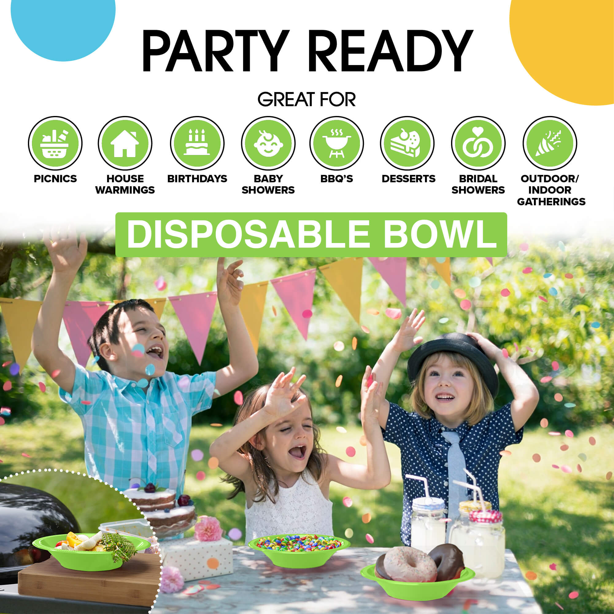 12 Oz. Lime Green Plastic Bowls | 8 Count