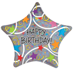 Star Shaped Holographic Happy Birthday Foil Balloon - 18 Inch