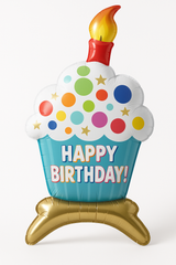 Colorful Cupcake Foil Balloon with Candle - Happy Birthday