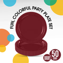 7 In. Burgundy Paper Plates - 50 Ct.