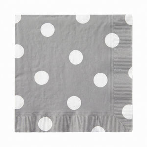 Sophisticated Silver Dot Border Beverage Napkins - 5 In. X 5 In.