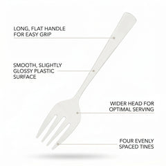 White Plastic Serving Forks 9.75 in. - Heavyweight Disposable Forks with Elegant Glossy Finish, Durable White Plastic Cutlery for Catering, Parties, Weddings