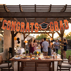 "Congrats Grad" Orange Letter Banner Decoration, 12-ft