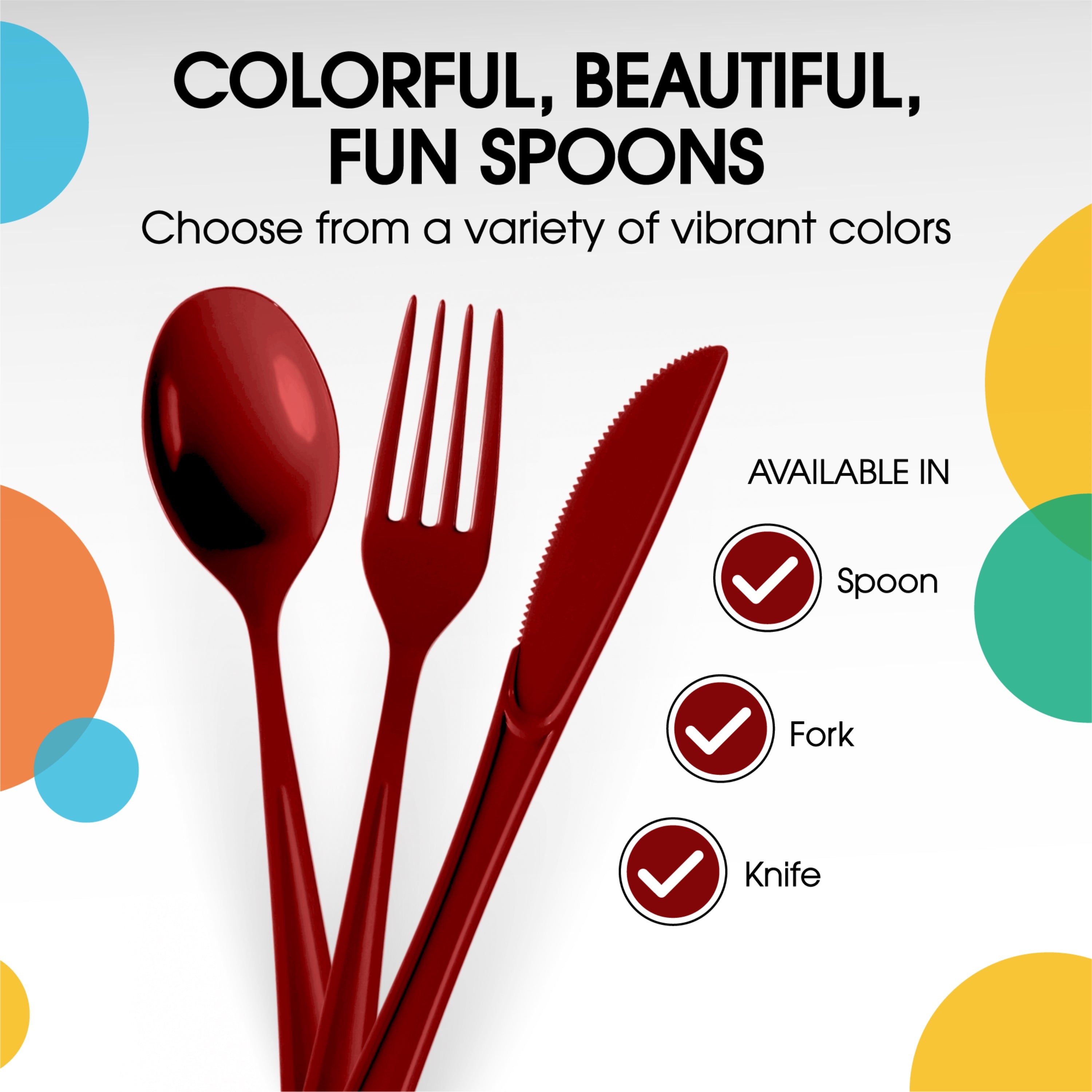 Heavy Duty Burgundy Plastic Spoons | 50 Count