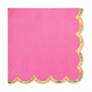 Bright Pink Scalloped Edge Luncheon Napkins with Gold Hot Stamp - 6.5 in. x 6.5 in.