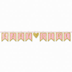 Glittery "Baby Girl" Clothespin Banner for Baby Shower