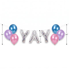 Silver Glitter "Yay" Balloon Banner Kit - Air-Filled Foil Decoration