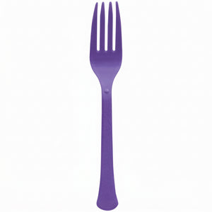 Purple Plastic Forks - Heavyweight Disposable Party Cutlery, 7.5 In. Durable Colored Plastic Silverware for Events, Birthdays, Catering