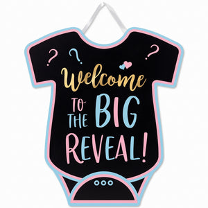 "Welcome to the Big Reveal" Onesie Hanging Sign, 14-Inch Gender Reveal Decoration
