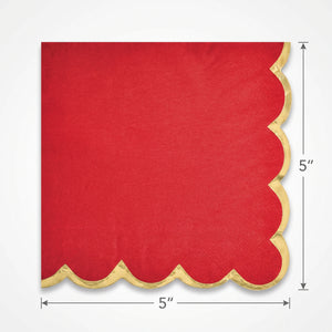 Red Scalloped Edge Hot Stamped Beverage Napkins - 5 In. X 5 In.